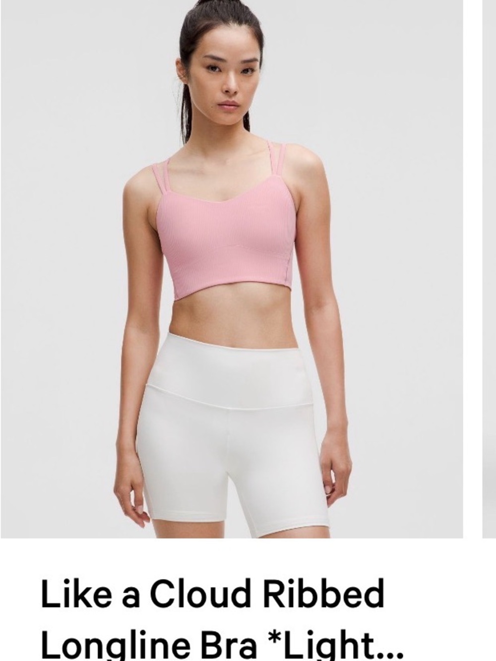 lululemon athletica Ribbed Like A Cloud Longline Sports Bra- Pink Tide
